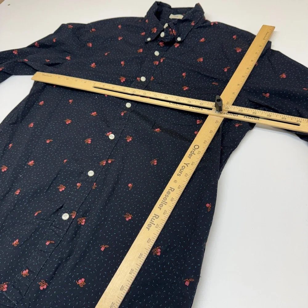 J Crew Shirt Mens Large Blue Black Floral  Button Down Preppy Classic Aesthetic